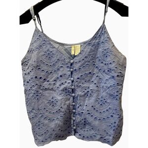 Japna Eyelet Embroidered Cami Tank Blue Cotton Boho Cottagecore Y2K Womens S